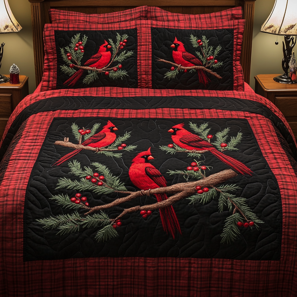 Christmas Cardinal TAI201124129 Quilt Bedding Set