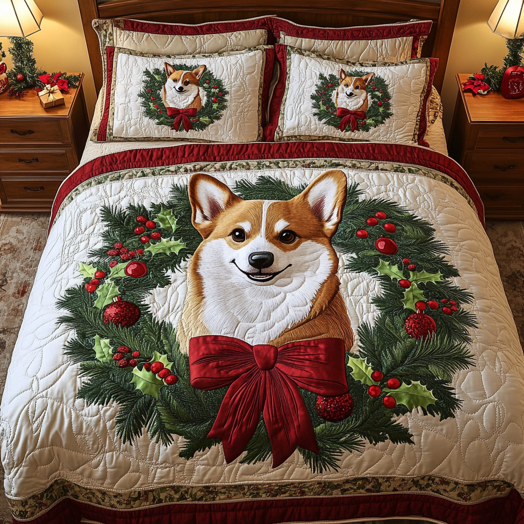 Christmas Corgi TAI311024096 Quilt Bedding Set