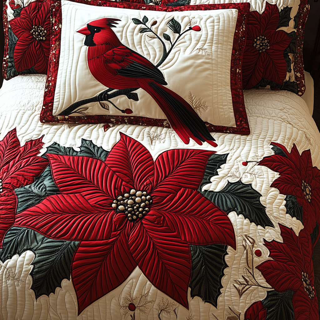 Christmas Poinsettia Cardinal TAI041124230 Quilt Bedding Set