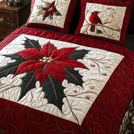 Christmas Poinsettia Cardinal TAI041124234 Quilt Bedding Set