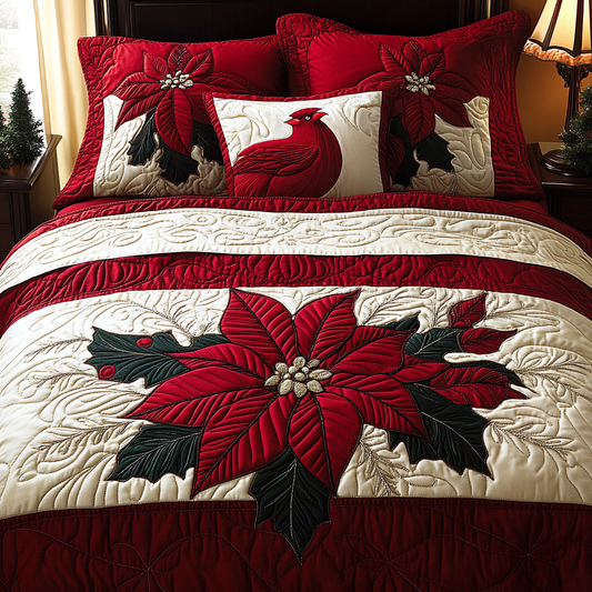 Christmas Poinsettia Cardinal TAI041124235 Quilt Bedding Set