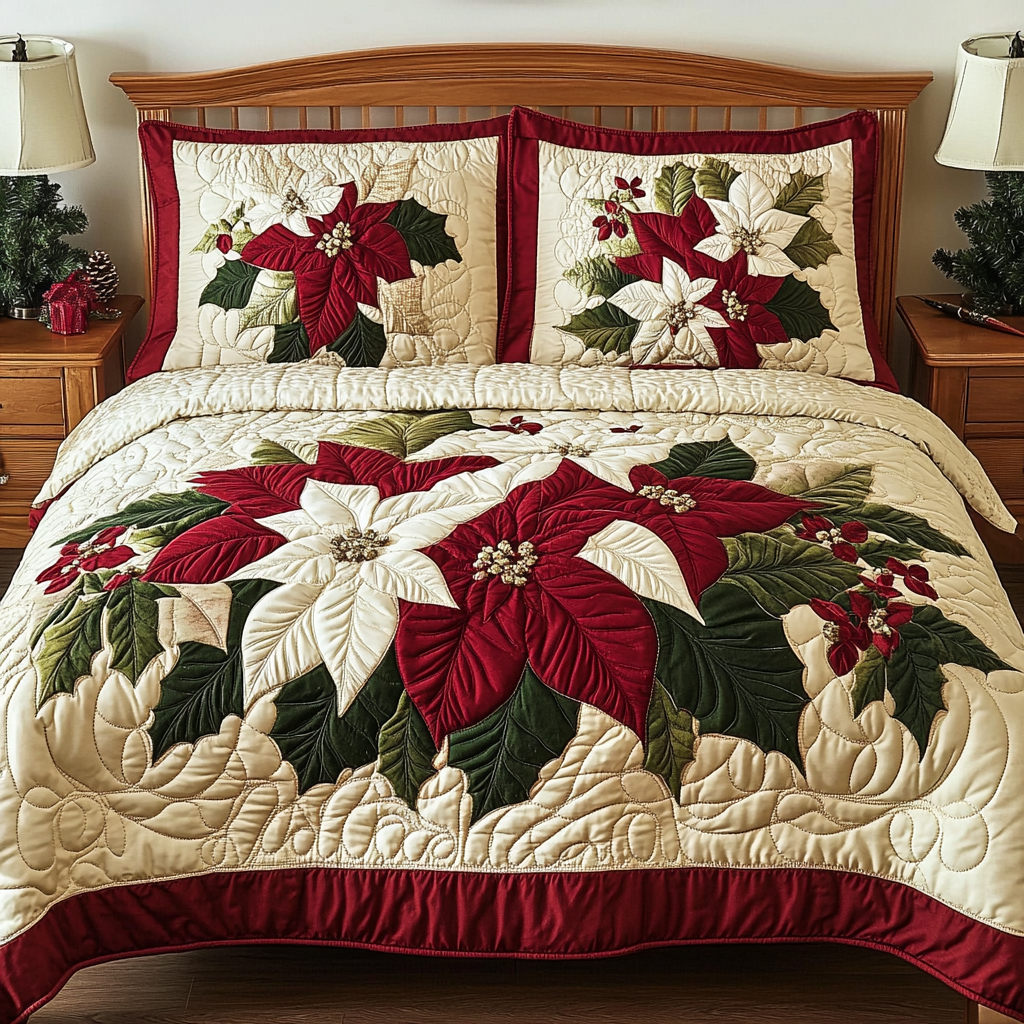 Christmas Poinsettia TAI311024012 Quilt Bedding Set