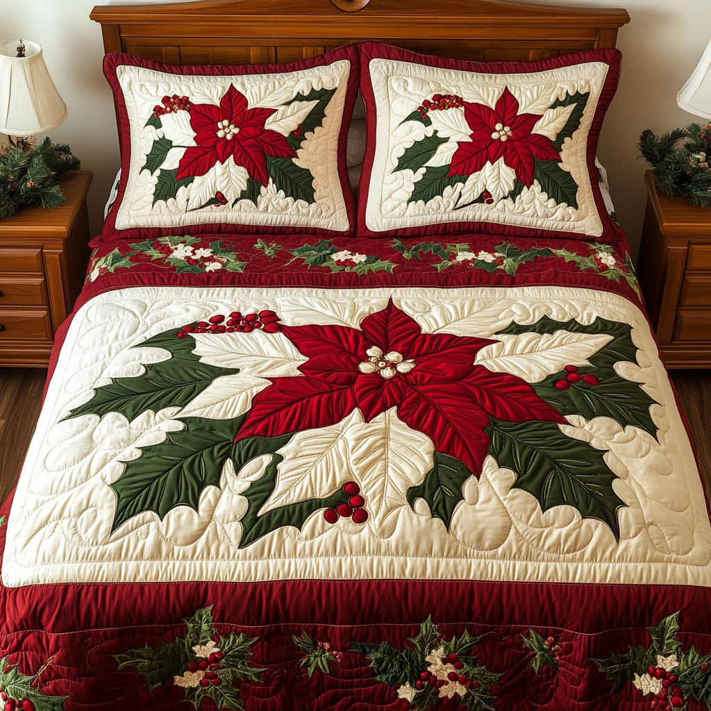 Christmas Poinsettia TAI311024050 Quilt Bedding Set