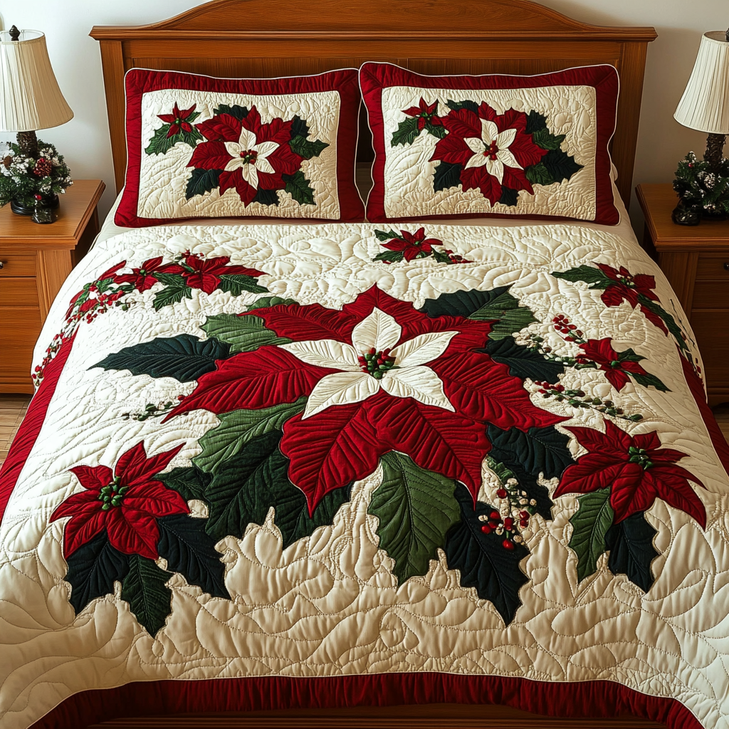 Christmas Poinsettia TAI311024051 Quilt Bedding Set