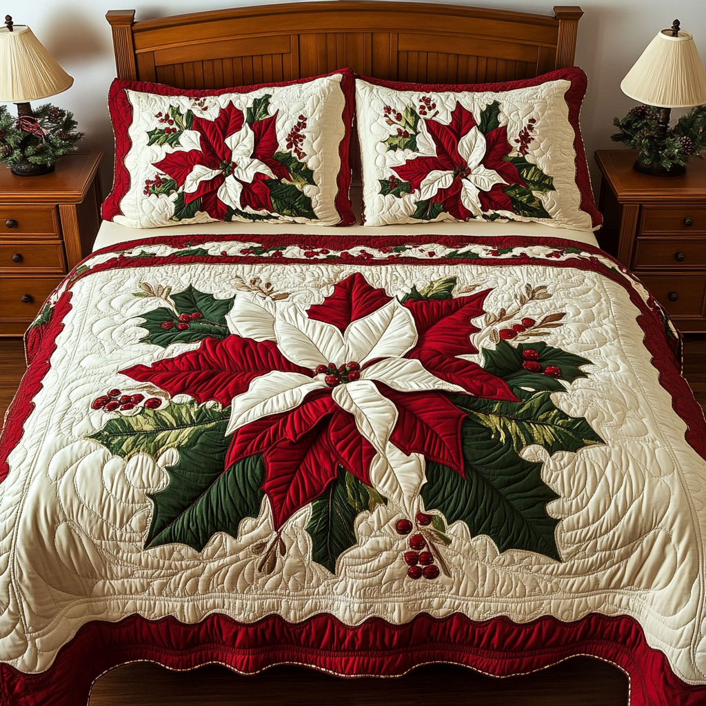 Christmas Poinsettia TAI311024052 Quilt Bedding Set