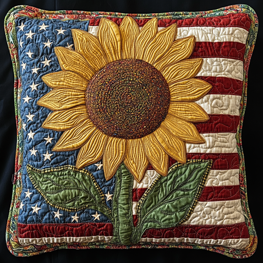 Patriotic Sunflower TAI061124245 Quilted Pillow Case