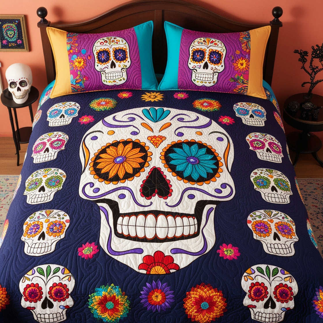 Sugar Skull NTA181024622 Quilt Bedding Set