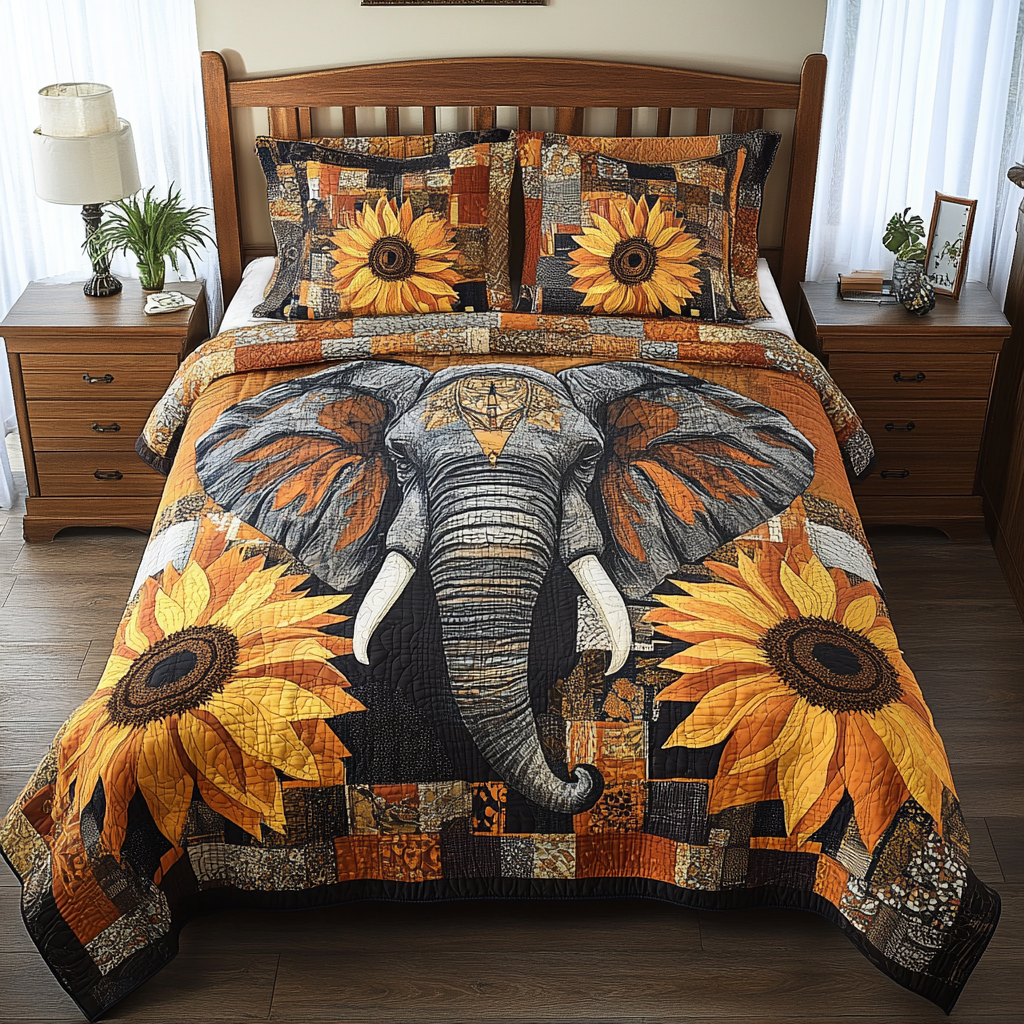 Sunflower Elephant TAI311024113 Quilt Bedding Set