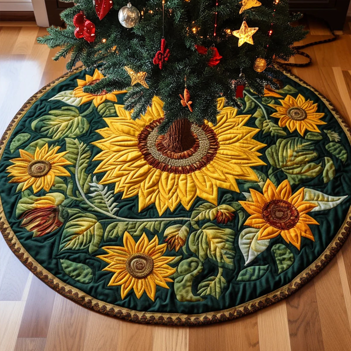 Sunflower TAI221223121QTS  Quilted Tree Skirt