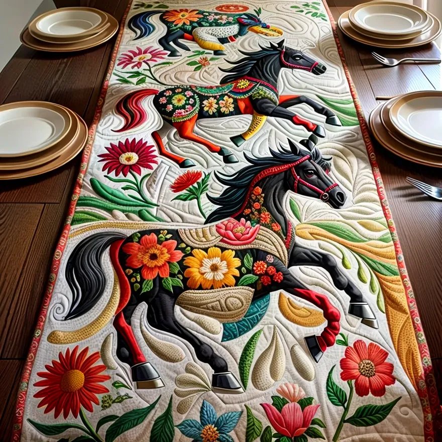 Floral Horse TAI021024241 Quilted Table Runner